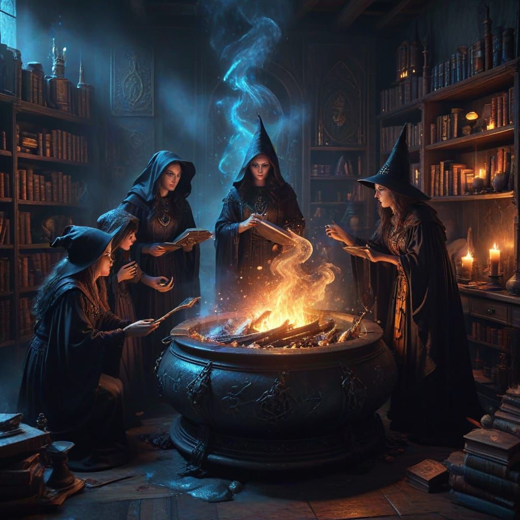 Enchanted Witches' Coven in Mystical Hyperrealism