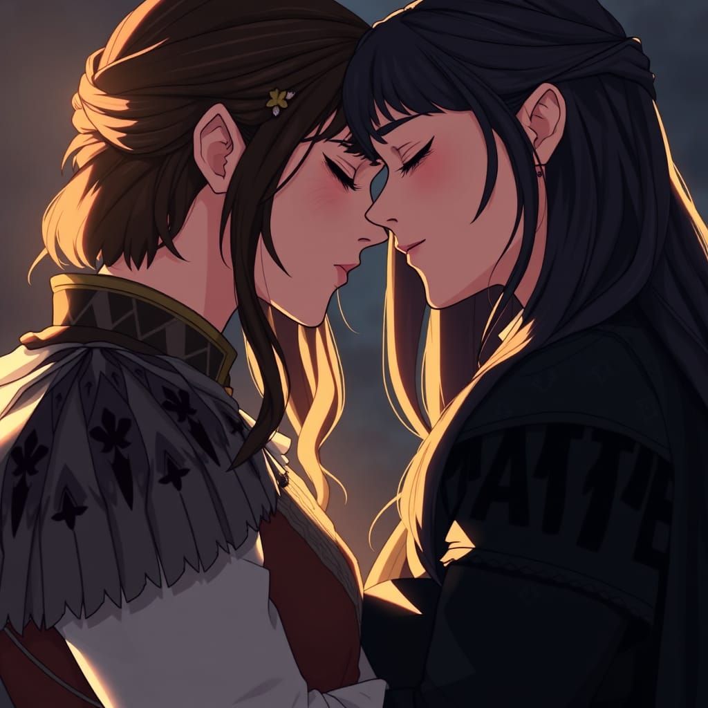 Romantic Kiss Scene in Anime Style