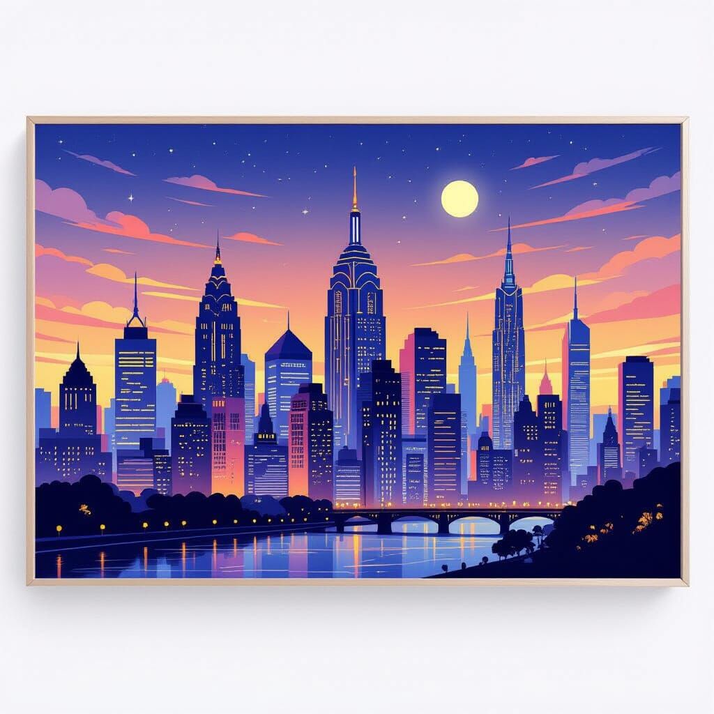Art Deco Cityscape Glowing at Twilight