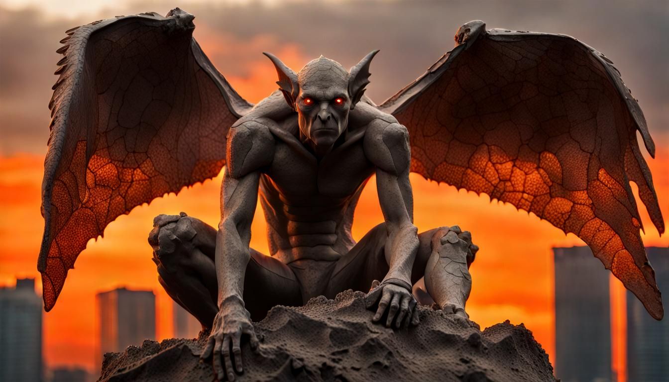 Ethereal Gargoyle Sculpture with Glowing Embers