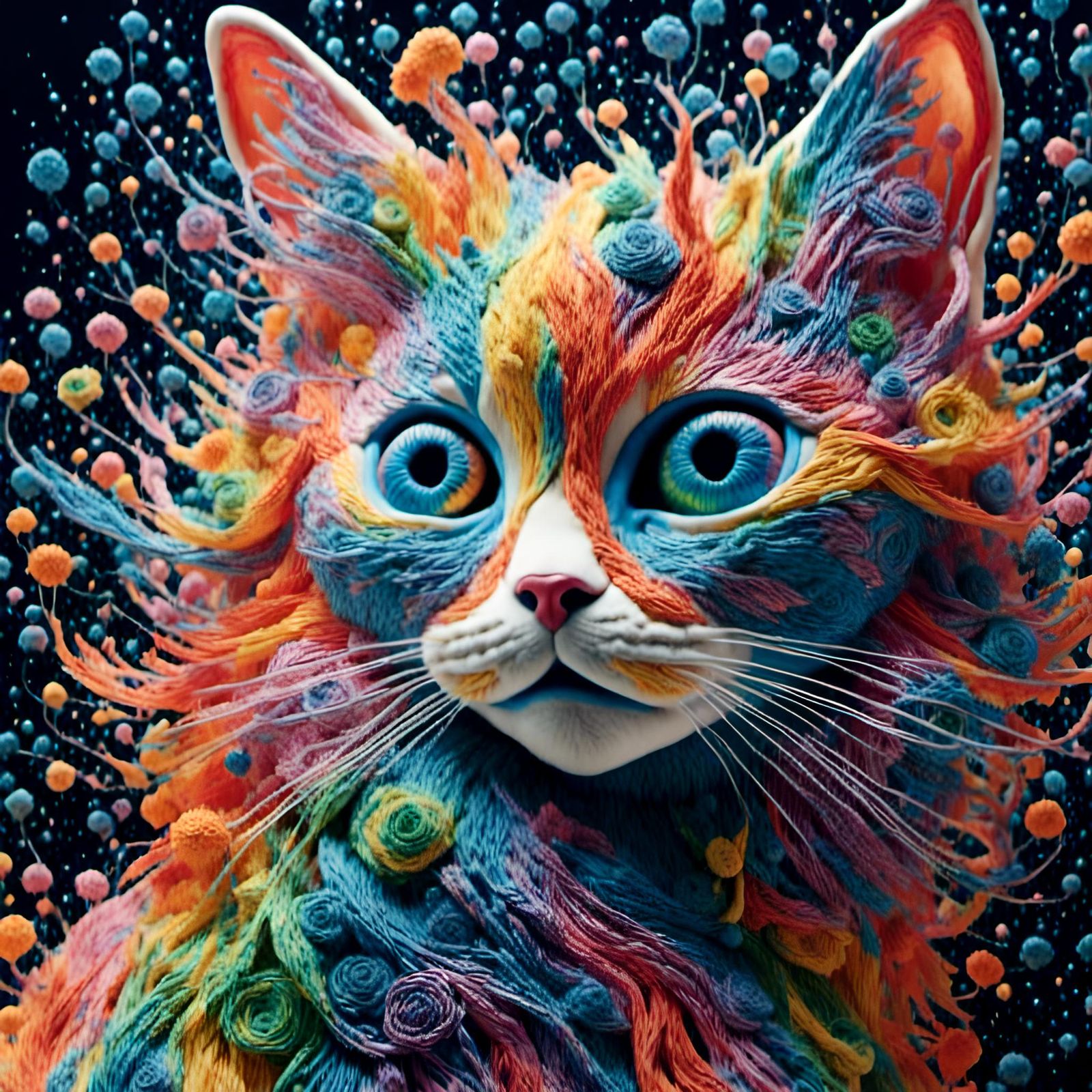 Hyperrealistic Rainbow Cat with Whimsical Eyes
