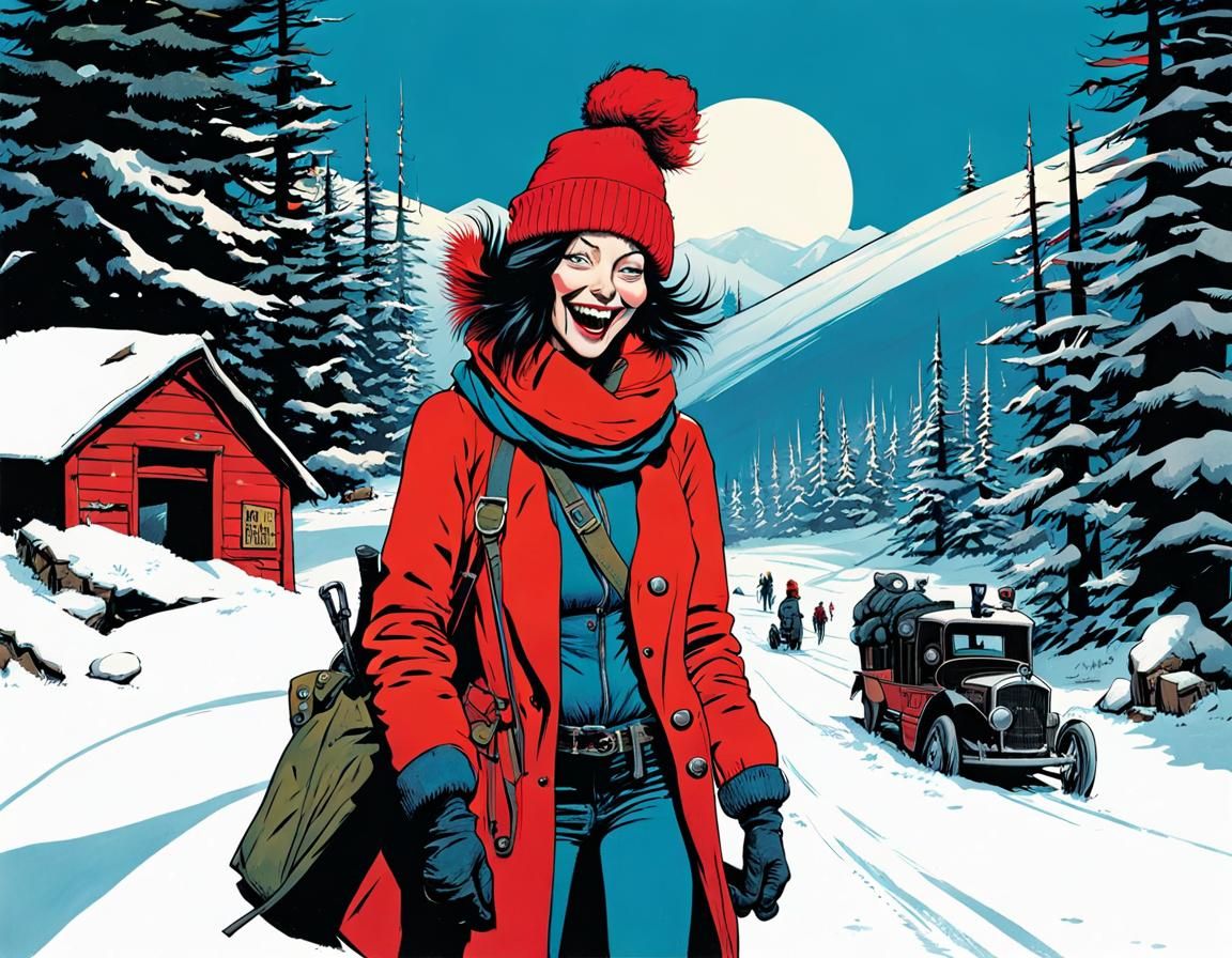 Happy Woman Illustration in Hewlett Caricature Style