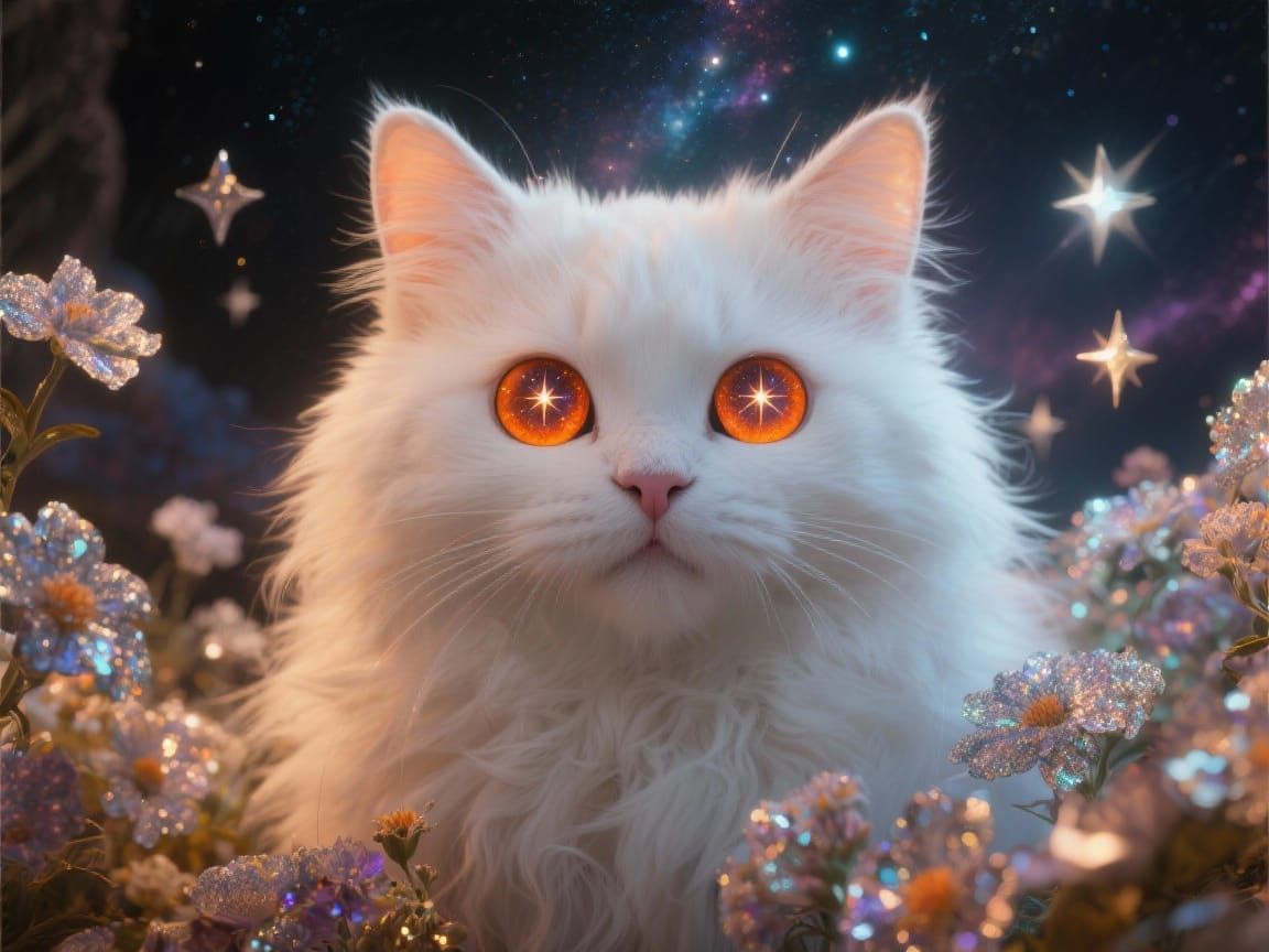 Cosmic Cat Surrounded by Shimmering Stars
