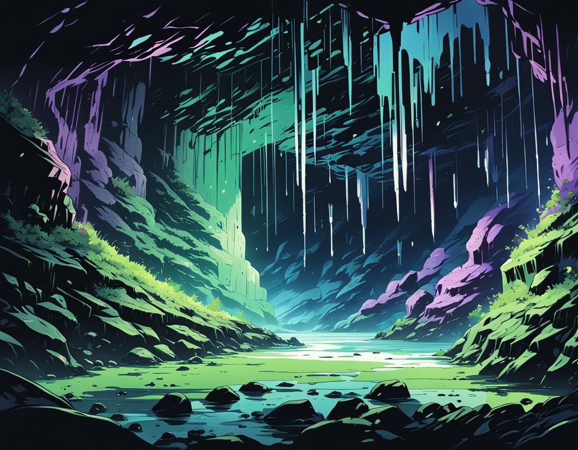 Slime-Filled Cave in Anime Style