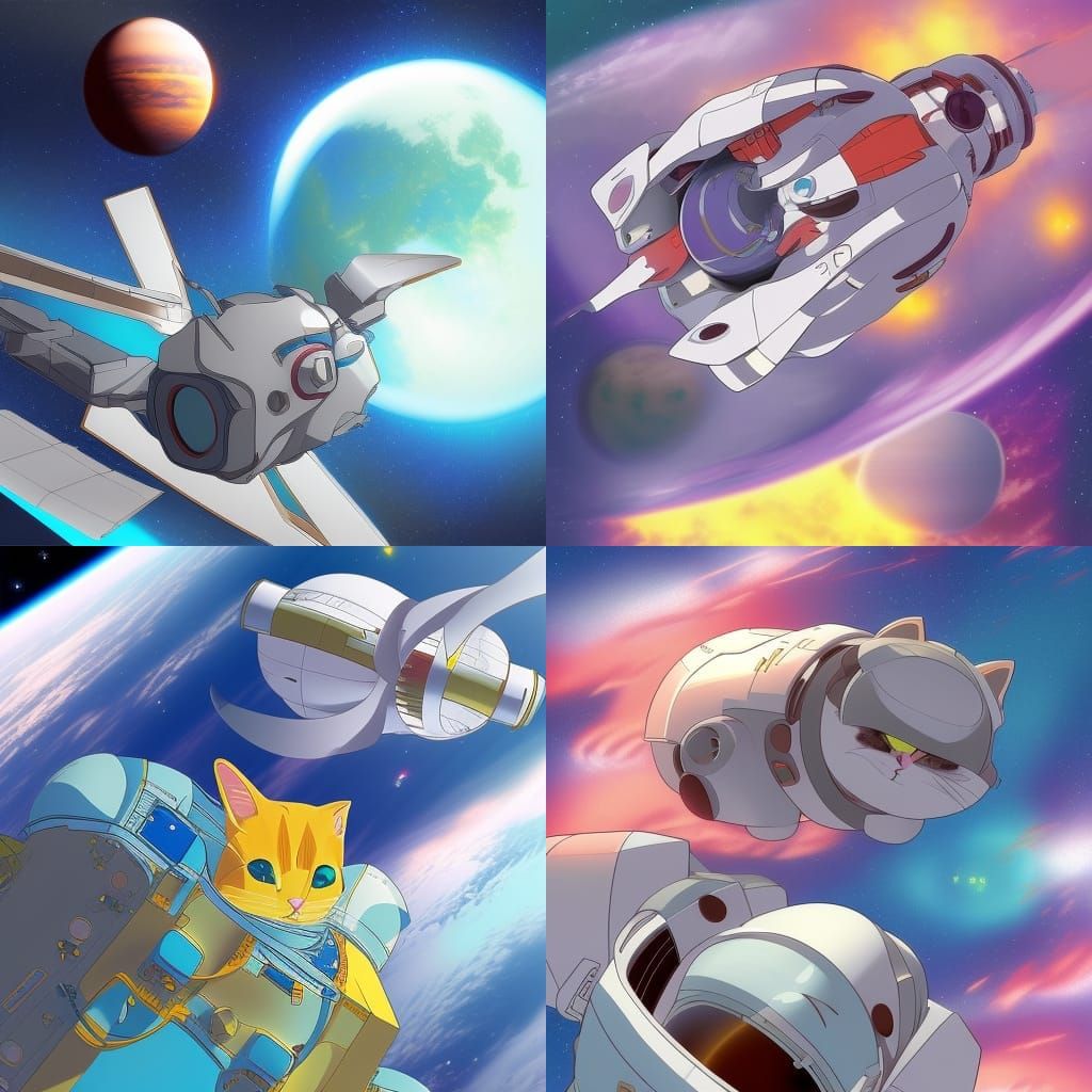 Cat Engineers Build Robot Mouse in Space: Anime Art