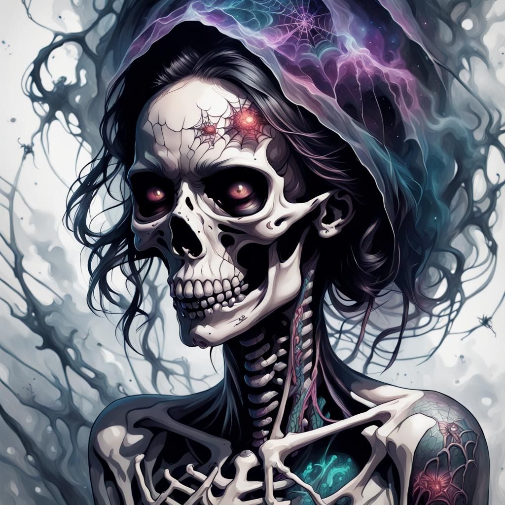 Angry Female Skeleton Portrait in Surrealist Style
