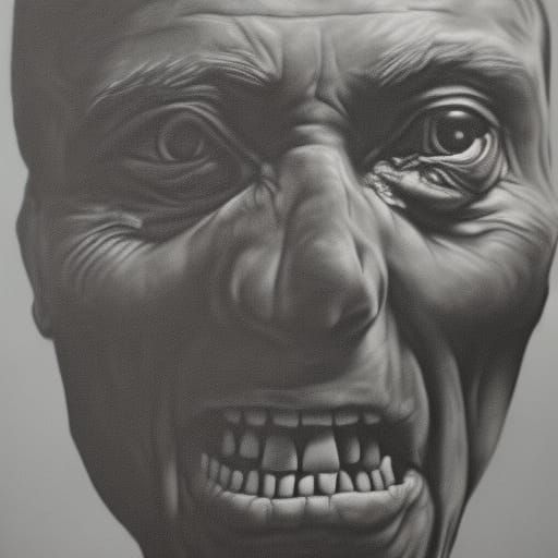 Hyperdetailed Charcoal Drawing: Scary Zombie Head