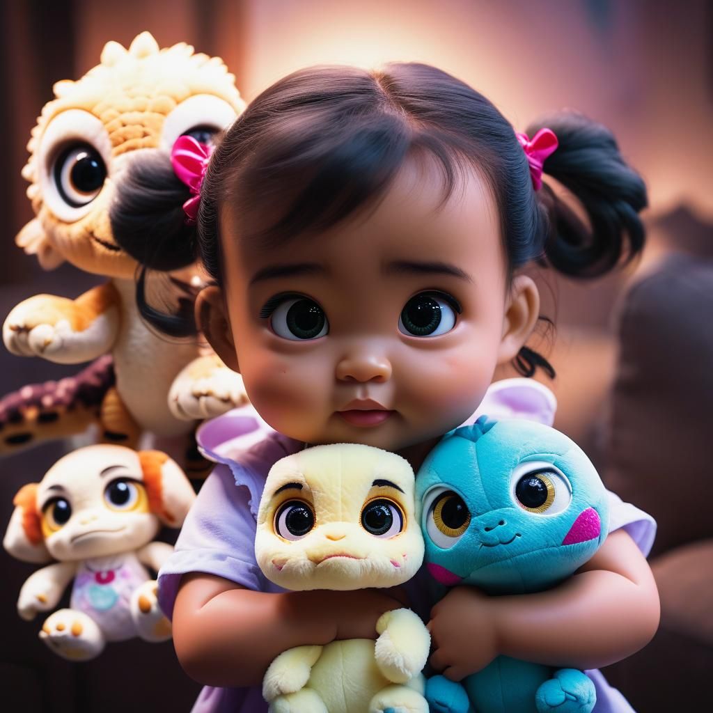 Disney Babies with Chibi Eyes Holding Plush Toys