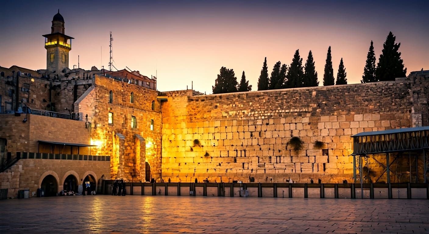 Western Wall at Dusk in Golden Light: Cinematic Still