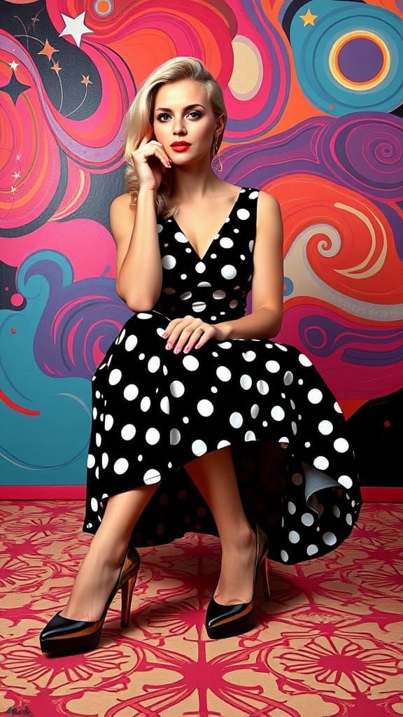 Pop Art Woman in Polka Dots and Gold