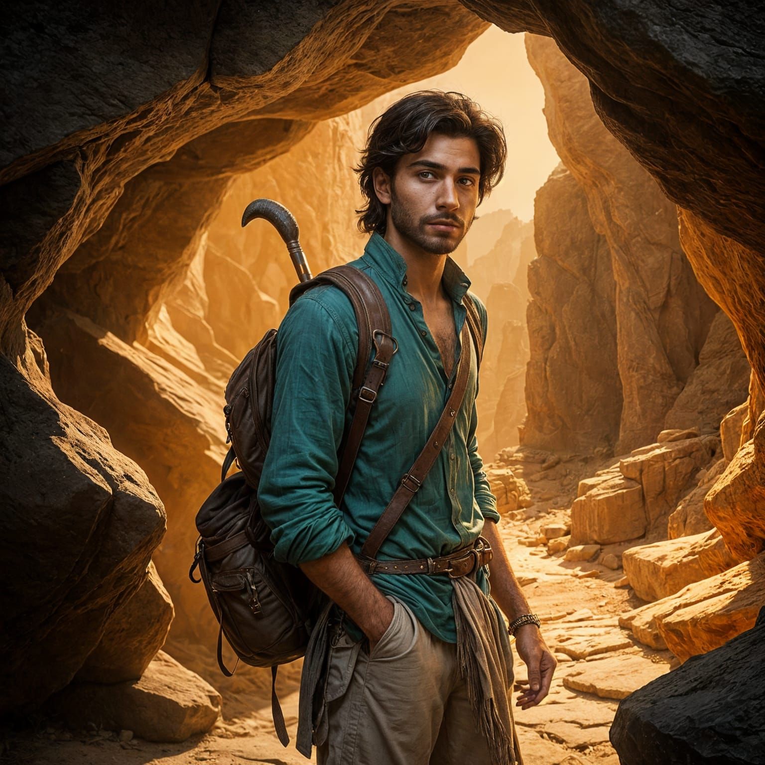 Modern Aladdin Navigates a Shadowy Cave