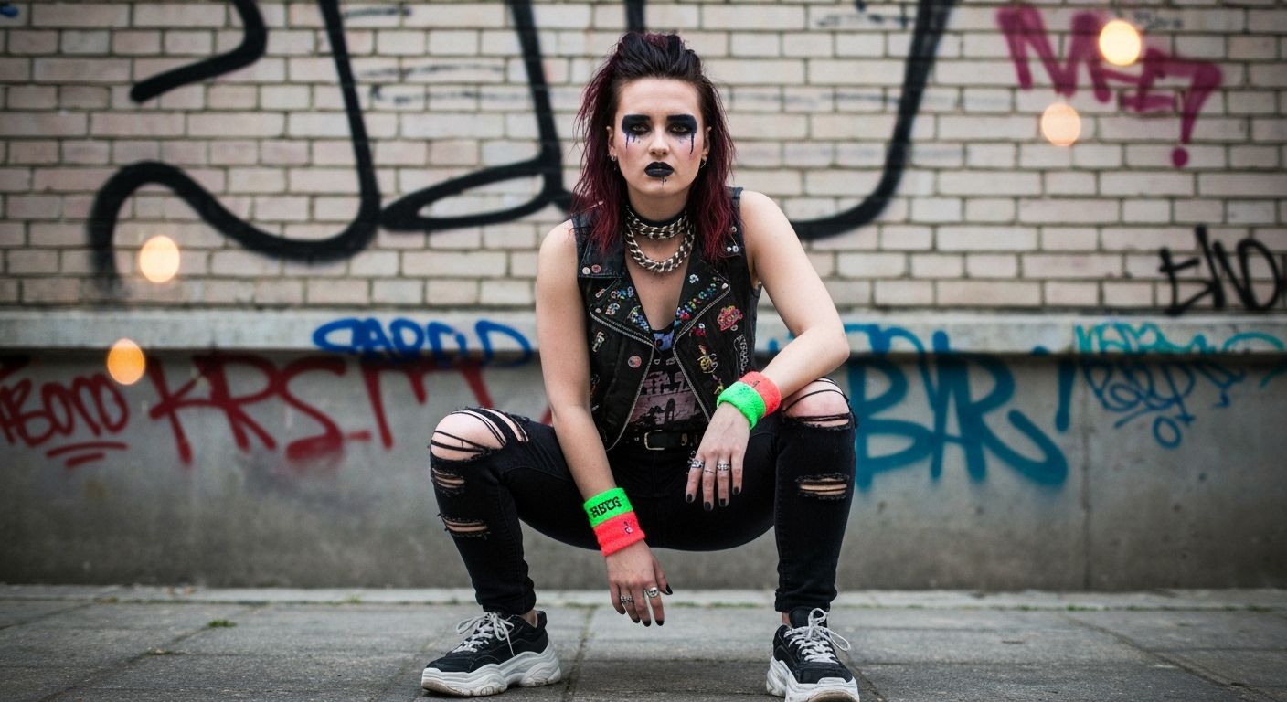 Rebellious Punk Girl in Skate-Punk Aesthetic