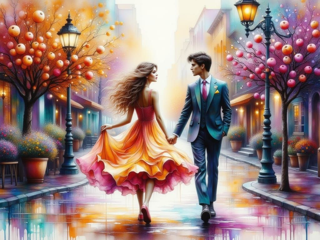 Dreamy Watercolor Romance in a Rainy City