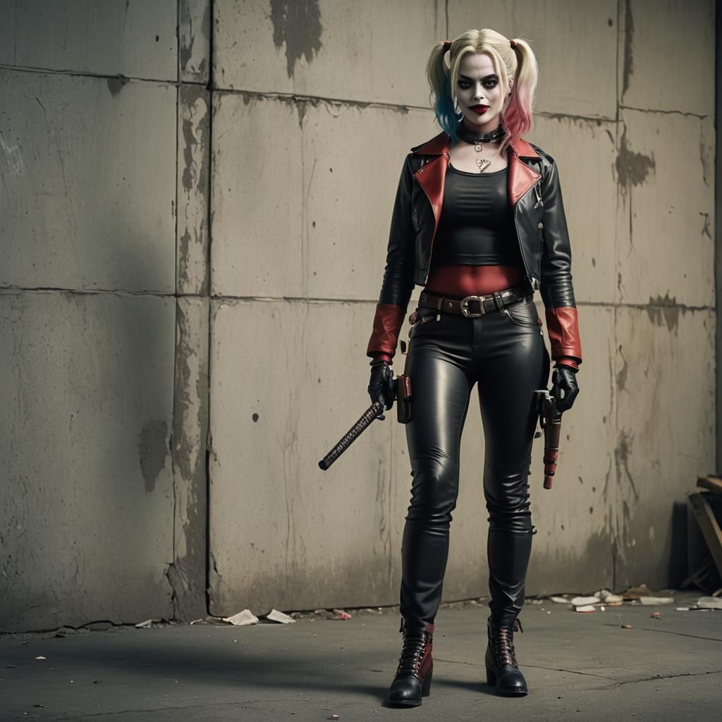 Harley Quinn in Leather Pants: Cinematic Film Still