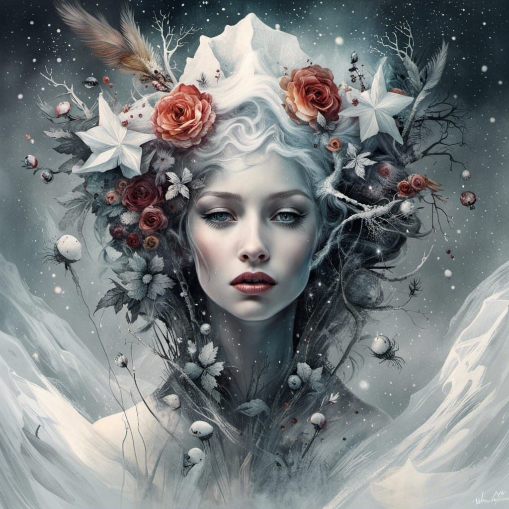 Arcane Snow Goddess in Holographic Style