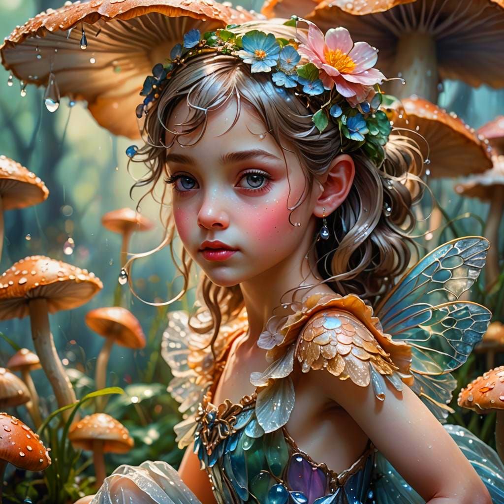 Ballerina Fairy on Mushroom: Macro Photograph