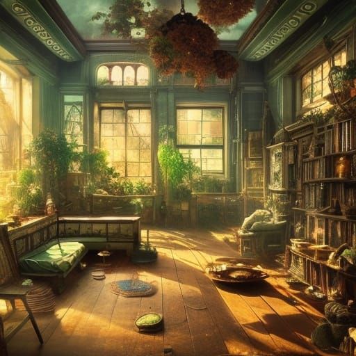 Lush Living Room: Art Nouveau Cinematic Photography