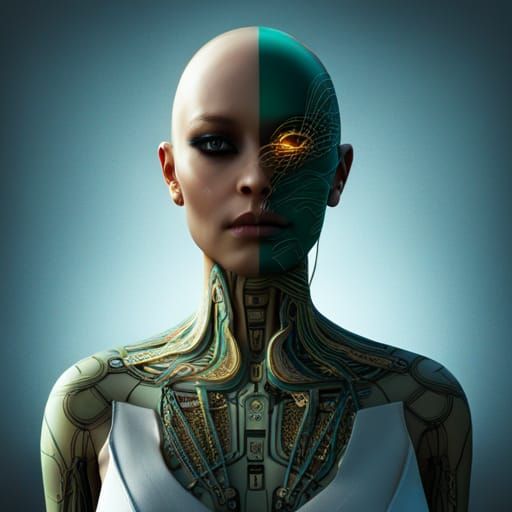 Android Woman Portrait with Transparent Jade Skin