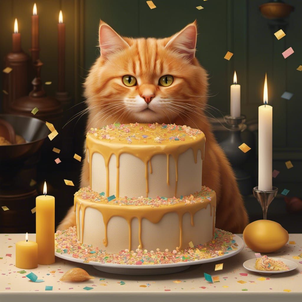 Ginger Cat Chef with Birthday Cake