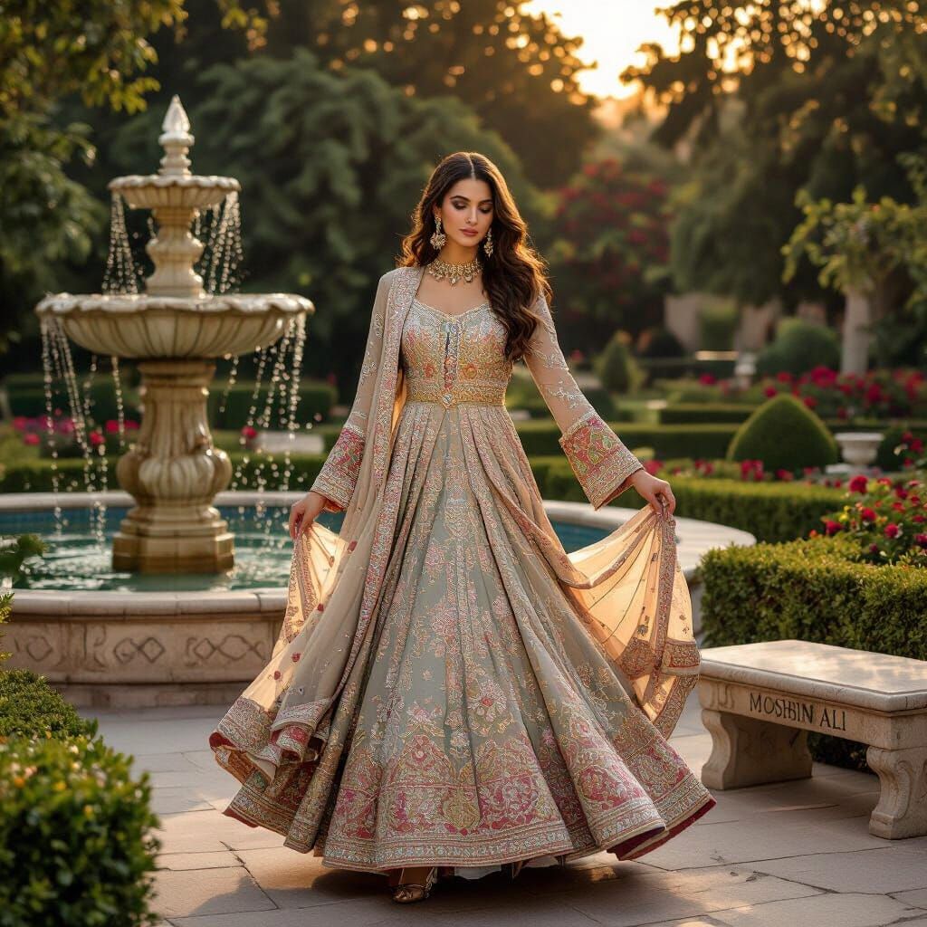 Pakistani Model Dancing in Mughal Garden at Sunset