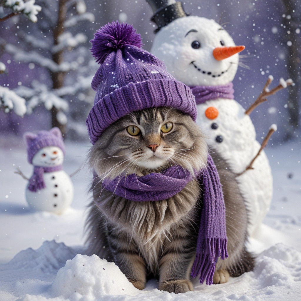 Realistic Cat in Winter Wonderland