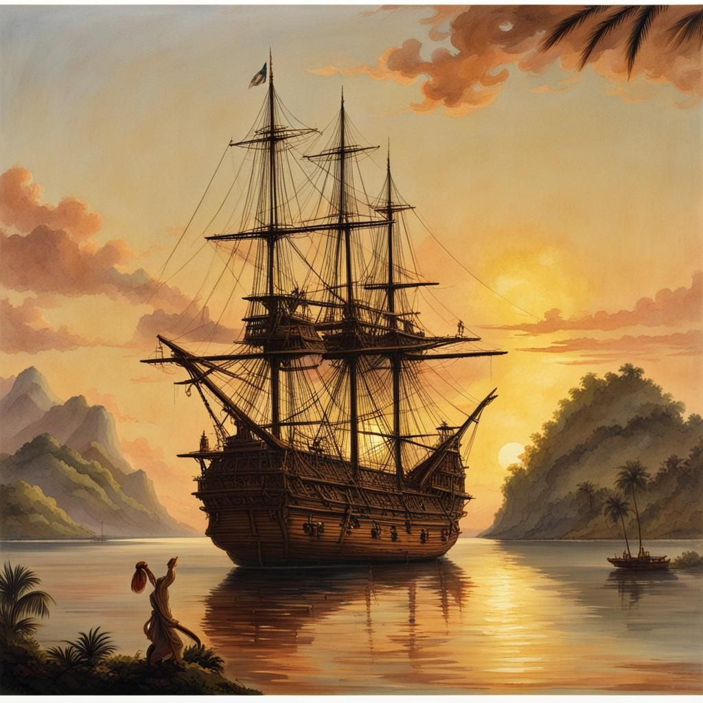 Spanish Galleon Anchored at Sunset, 1788