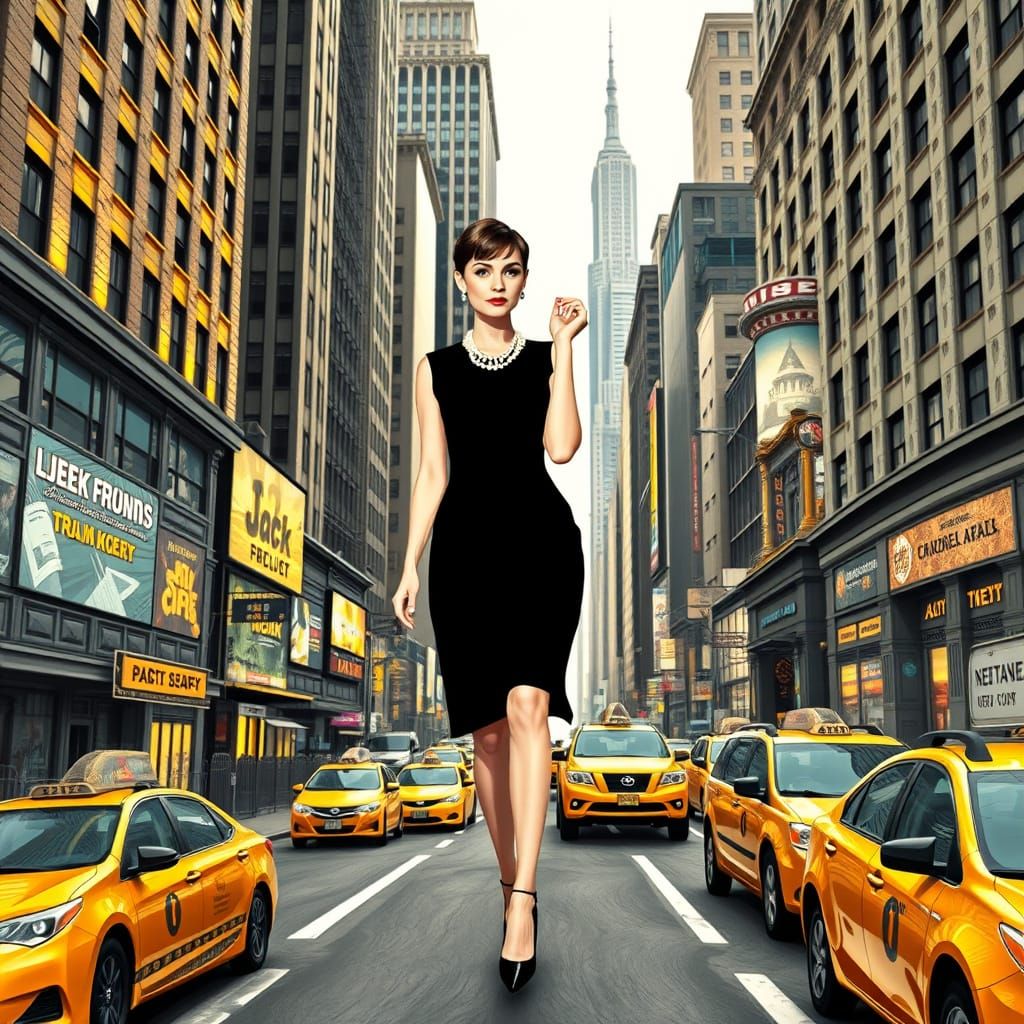 Audrey Hepburn Walks Through a Vibrant New York City