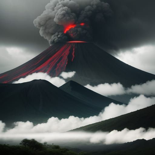 Volcano Eruption with Lush Vegetation in Hyperrealistic Digi...