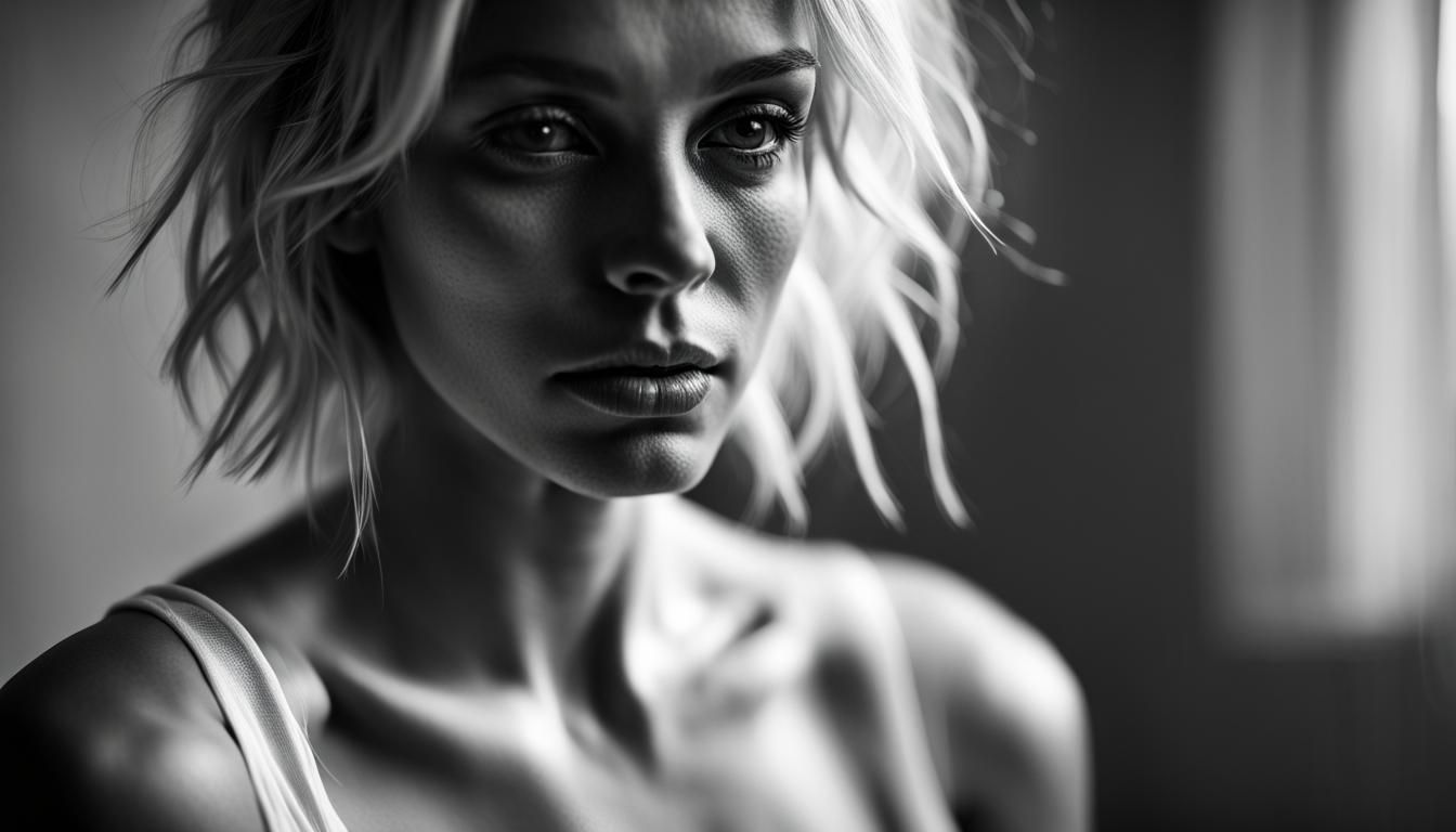 Sensual Blonde Portrait in Black and White