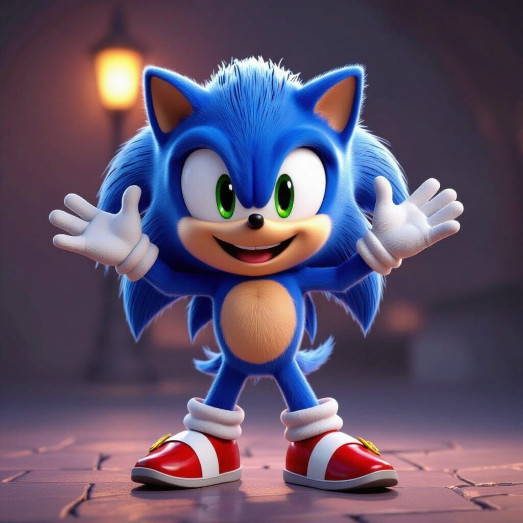Adorable 3D Sonic the Hedgehog Cartoon Rendering