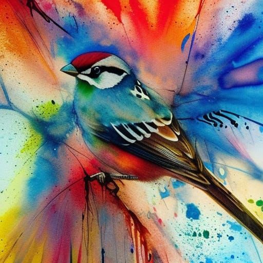 Sparrow in Semi-Abstract Impressionism