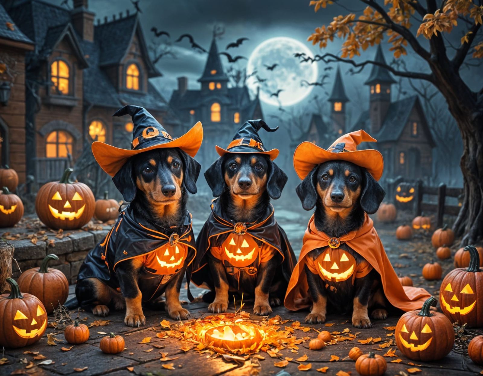 Cute Dachshunds in Halloween Costumes Trick-or-Treating