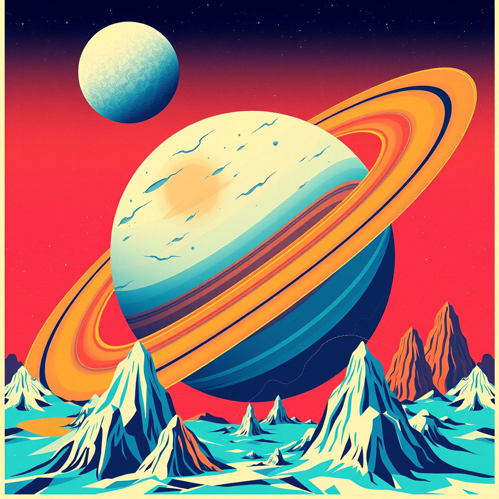 Retro Tourism Poster of Saturn's Moon Enceladus