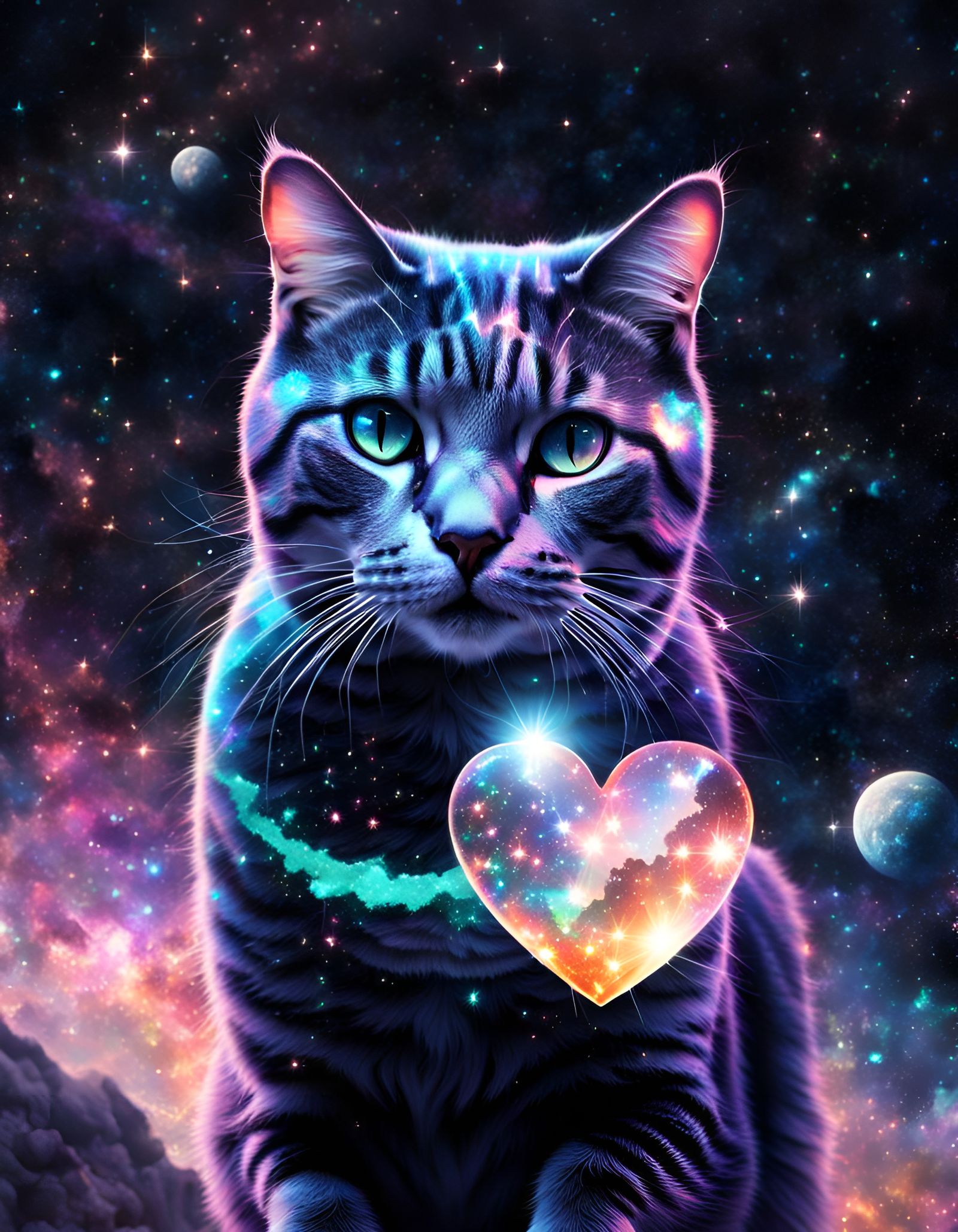 Holographic Cat in Space with Hearts
