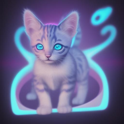 Vaporwave Kitten with Hypnotic Eyes