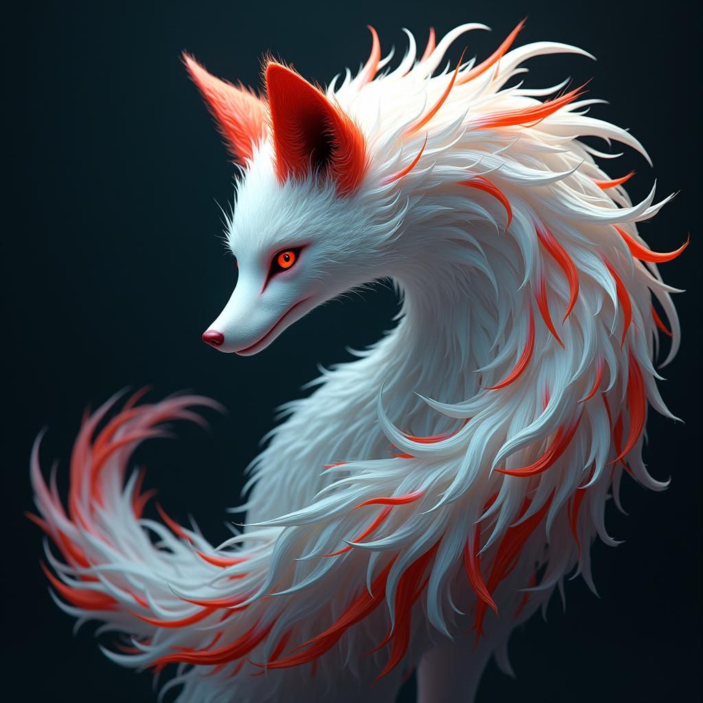 Elegant Nine-Tailed Fox in Dark Fantasy Style