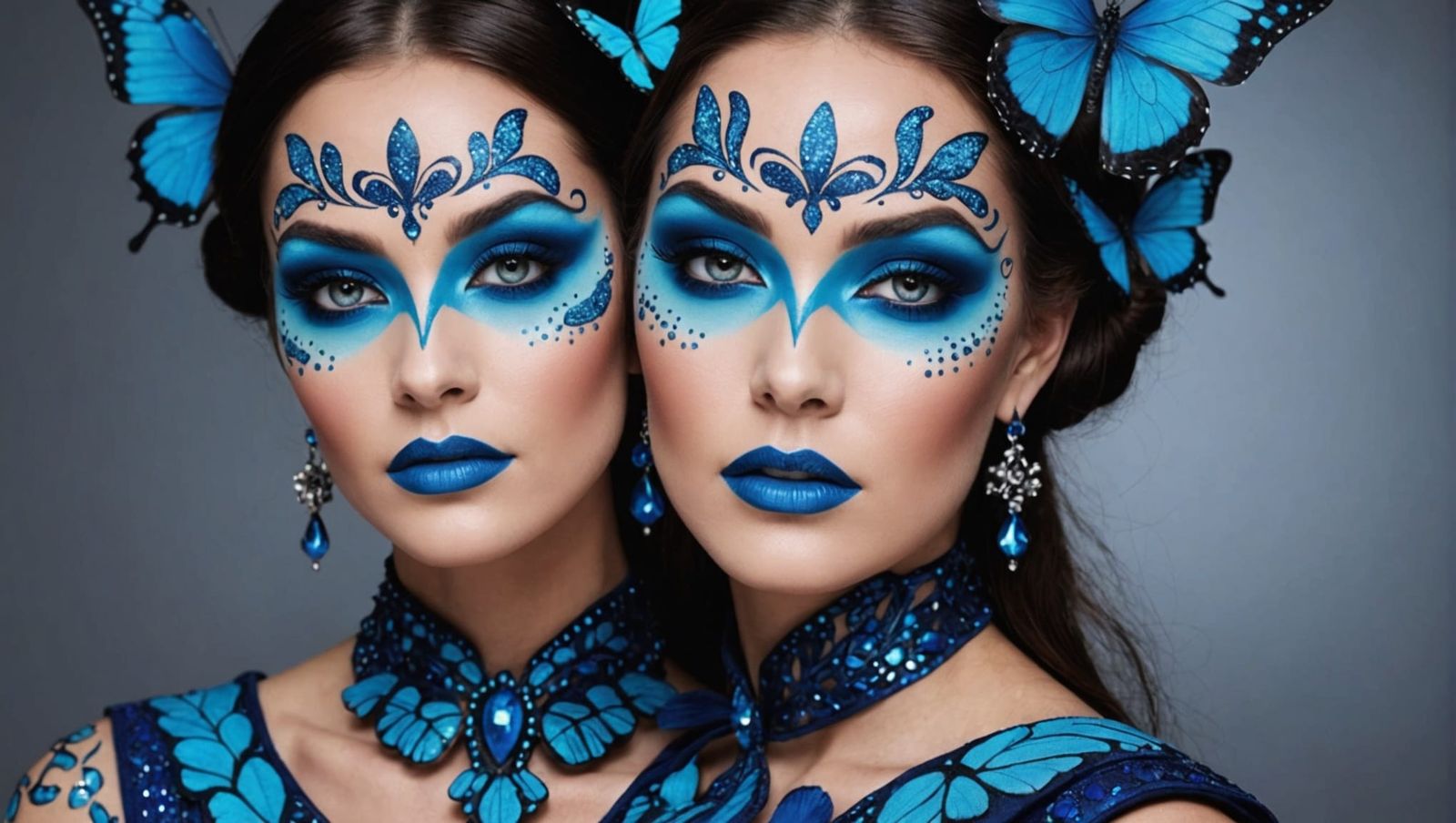 Butterfly Beauty: Woman with Blue Makeup and Accessories