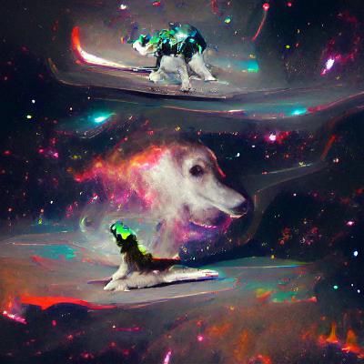 Astronaut Dog Floating Through Starry Space