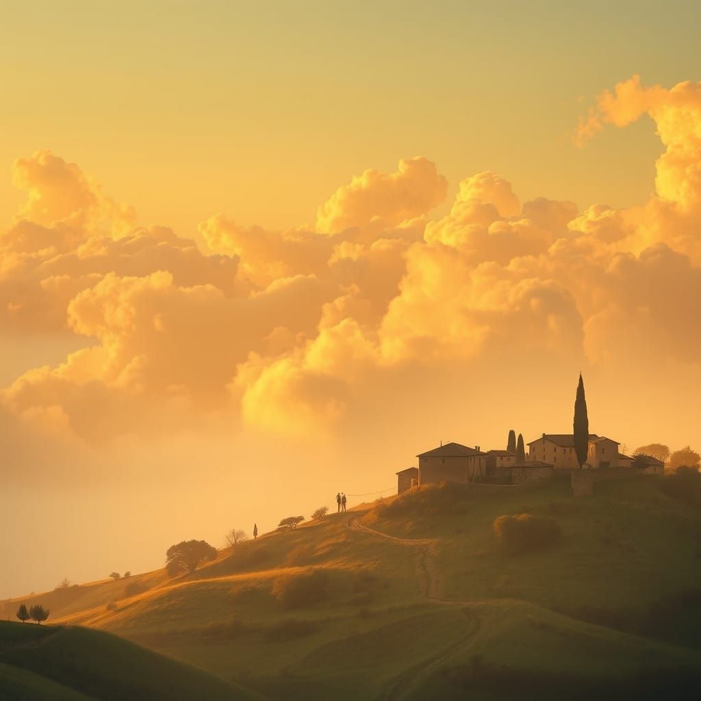 Serene Italian Countryside in Warm, Ethereal Light