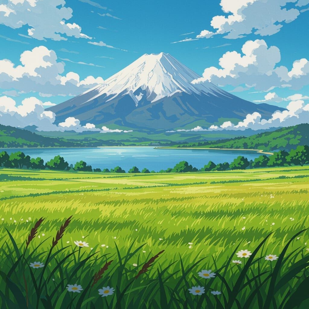 Anime Battlefield with Serene Lake Backdrop