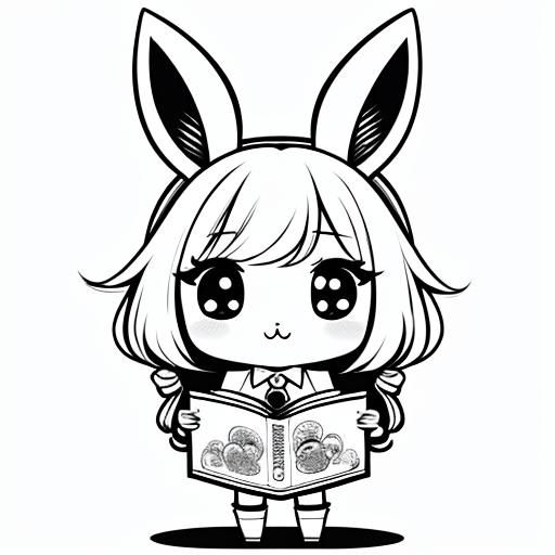 Chibi Bunny Coloring Book Page with Clean Lines