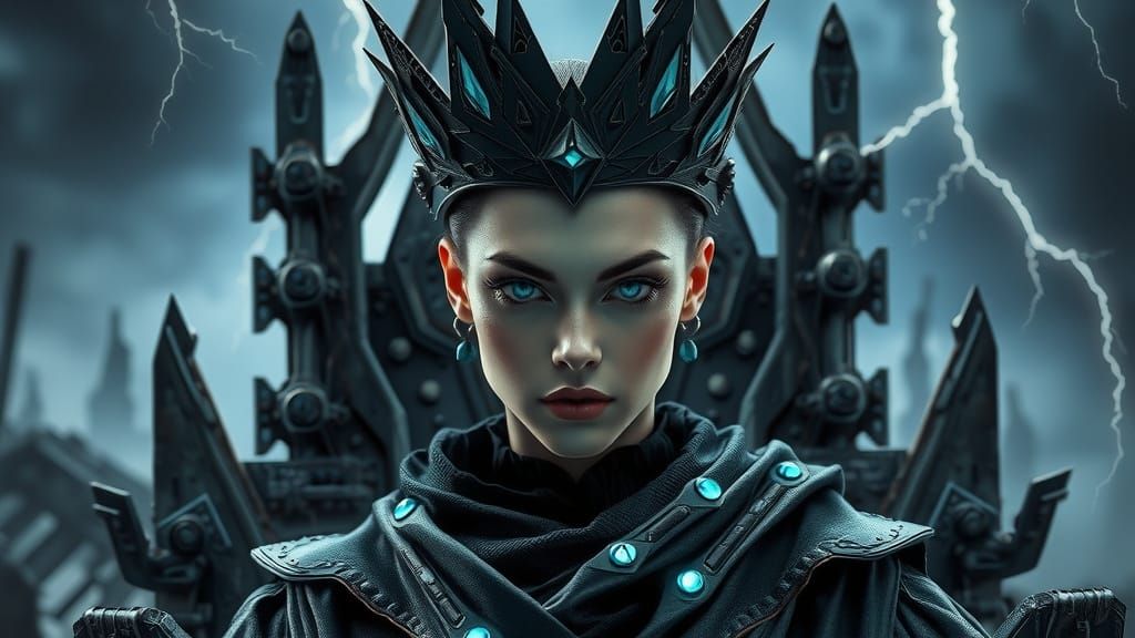 Dark Cybernetic Sorceress Portrait in Post-Apocalyptic Waste...