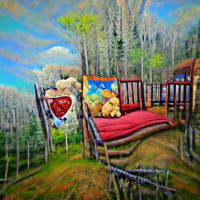 Cottagecore Teddy Bears in Forest Painting
