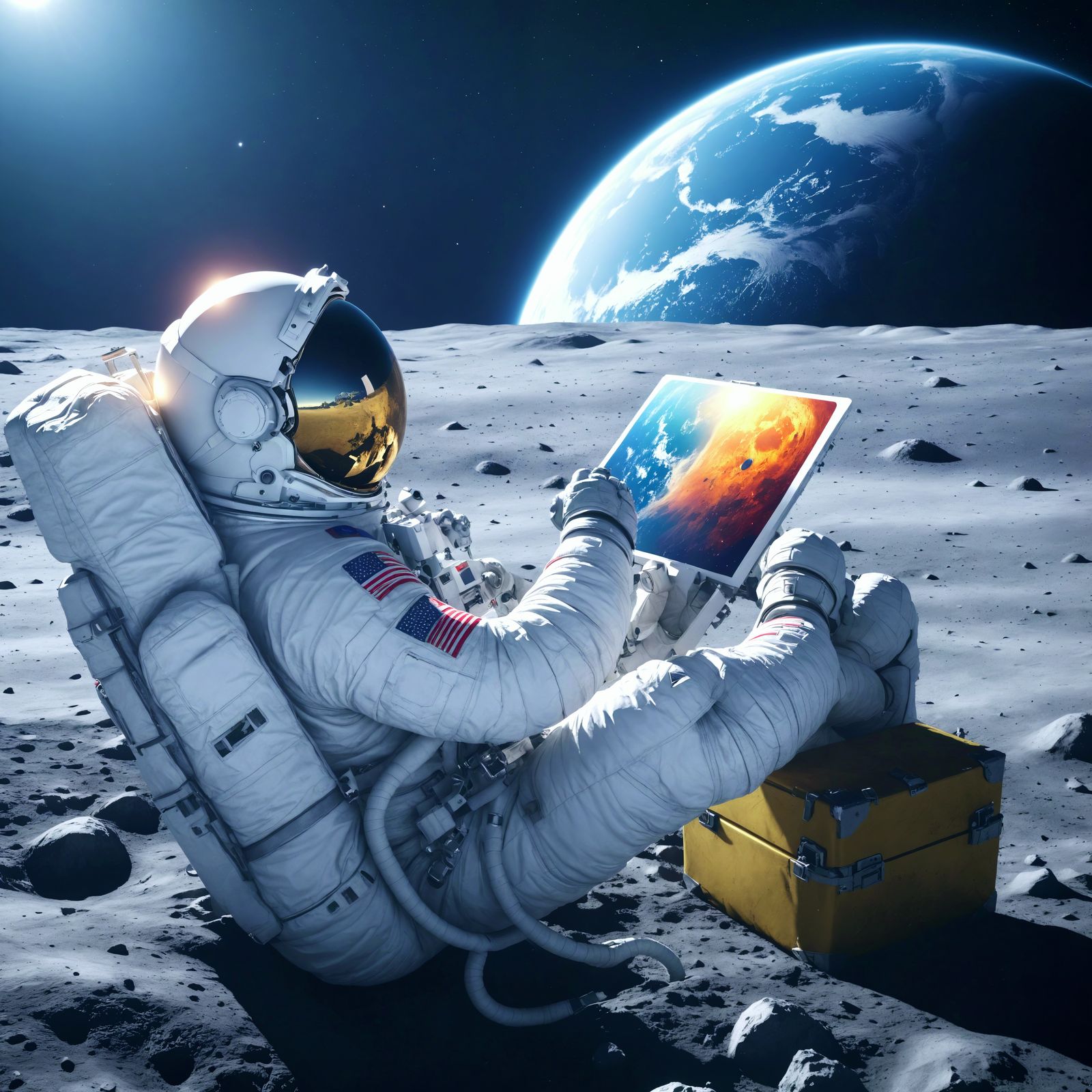 Astronaut's Lunar Artistry: A Digital Masterpiece