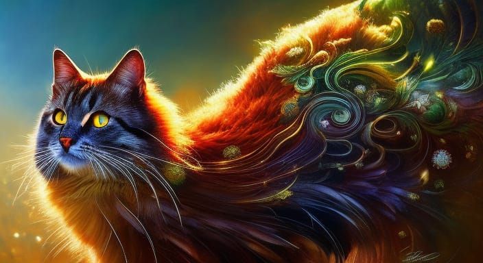 Cat Disturbance: Hyperrealistic Ink Painting with Feather