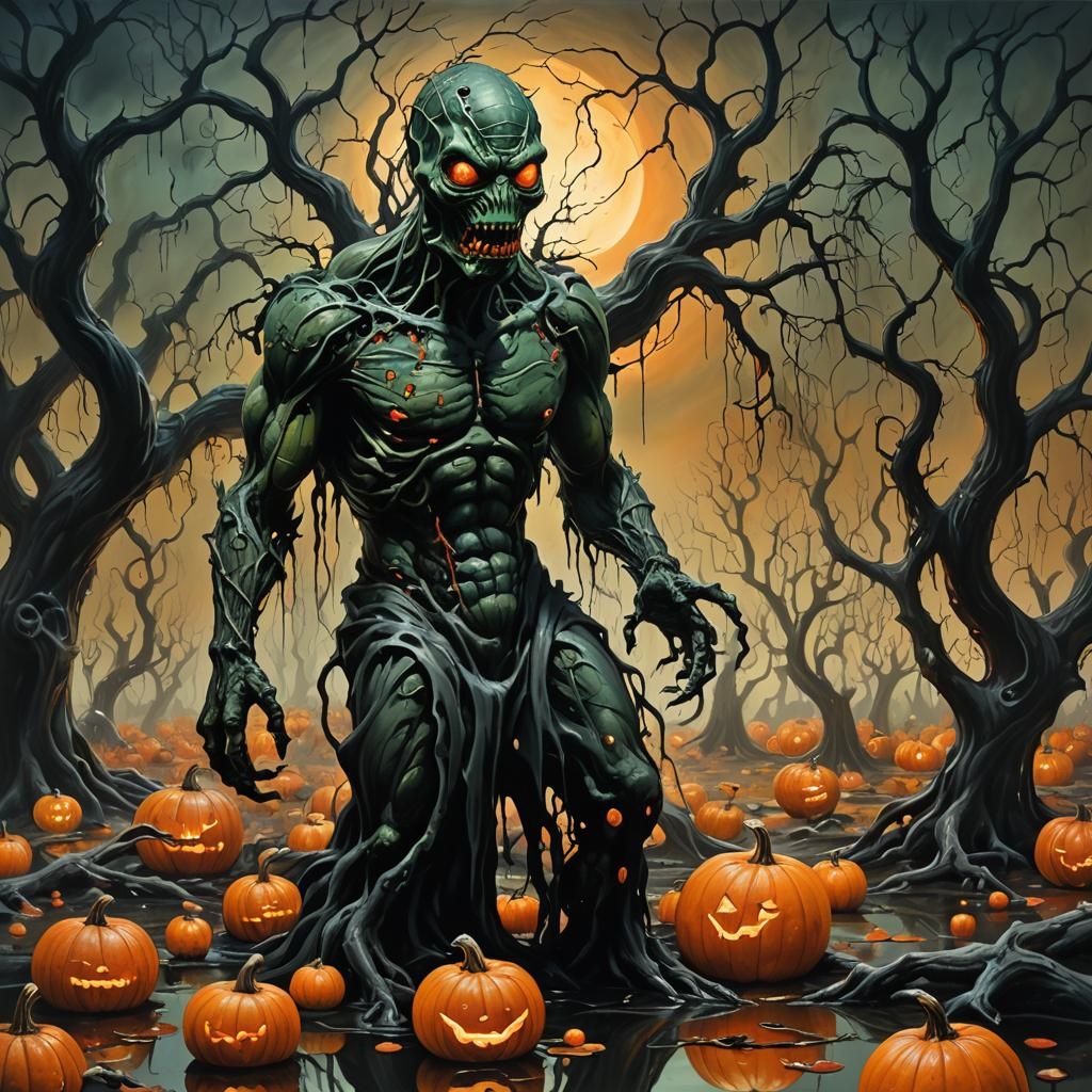 Creature from Black Lagoon in Surrealist Landscape