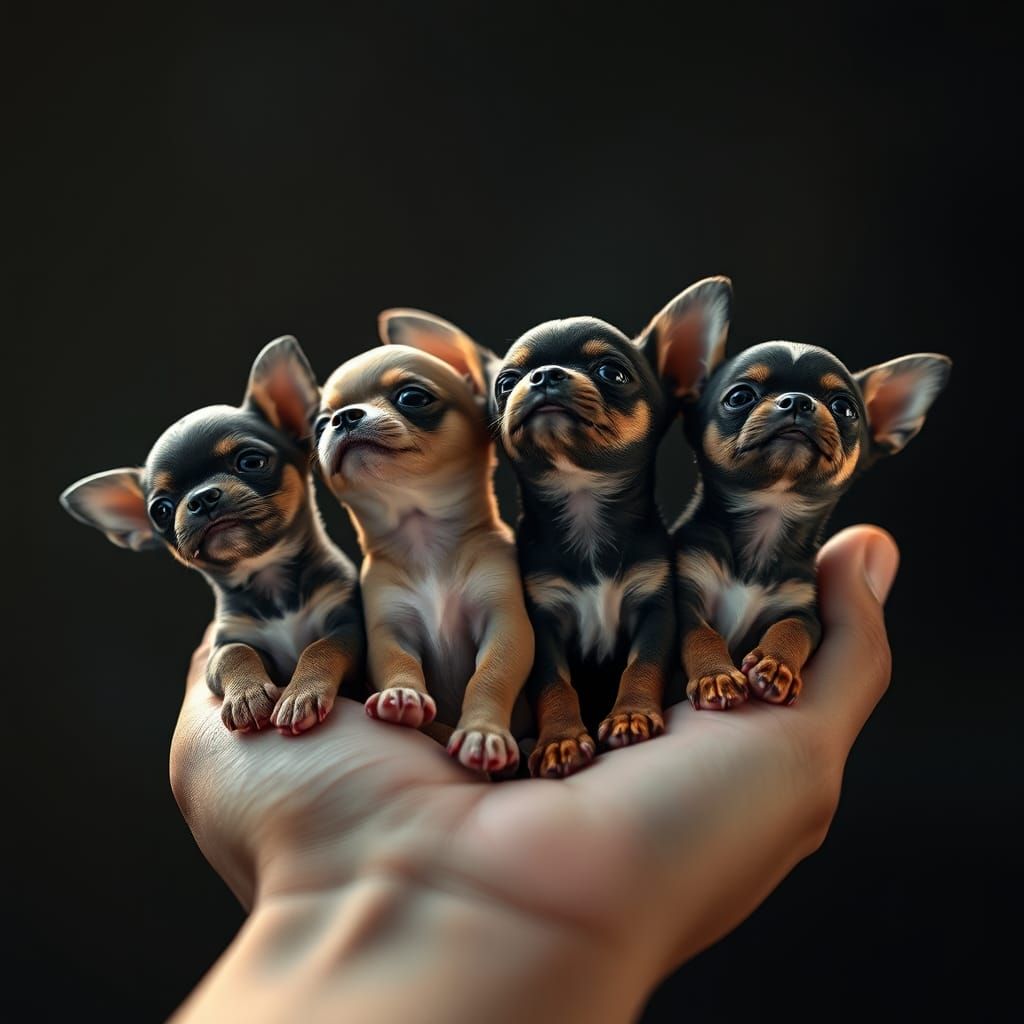 Chihuahua Puppies in Hand, Fantasy Concept Art