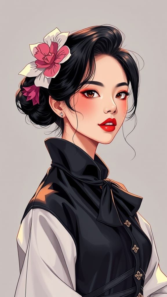 Haute Couture Asian Model in 90s Anime Style