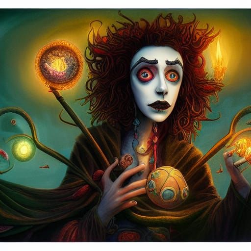 The Fool Tarot Card in Tim Burton Style