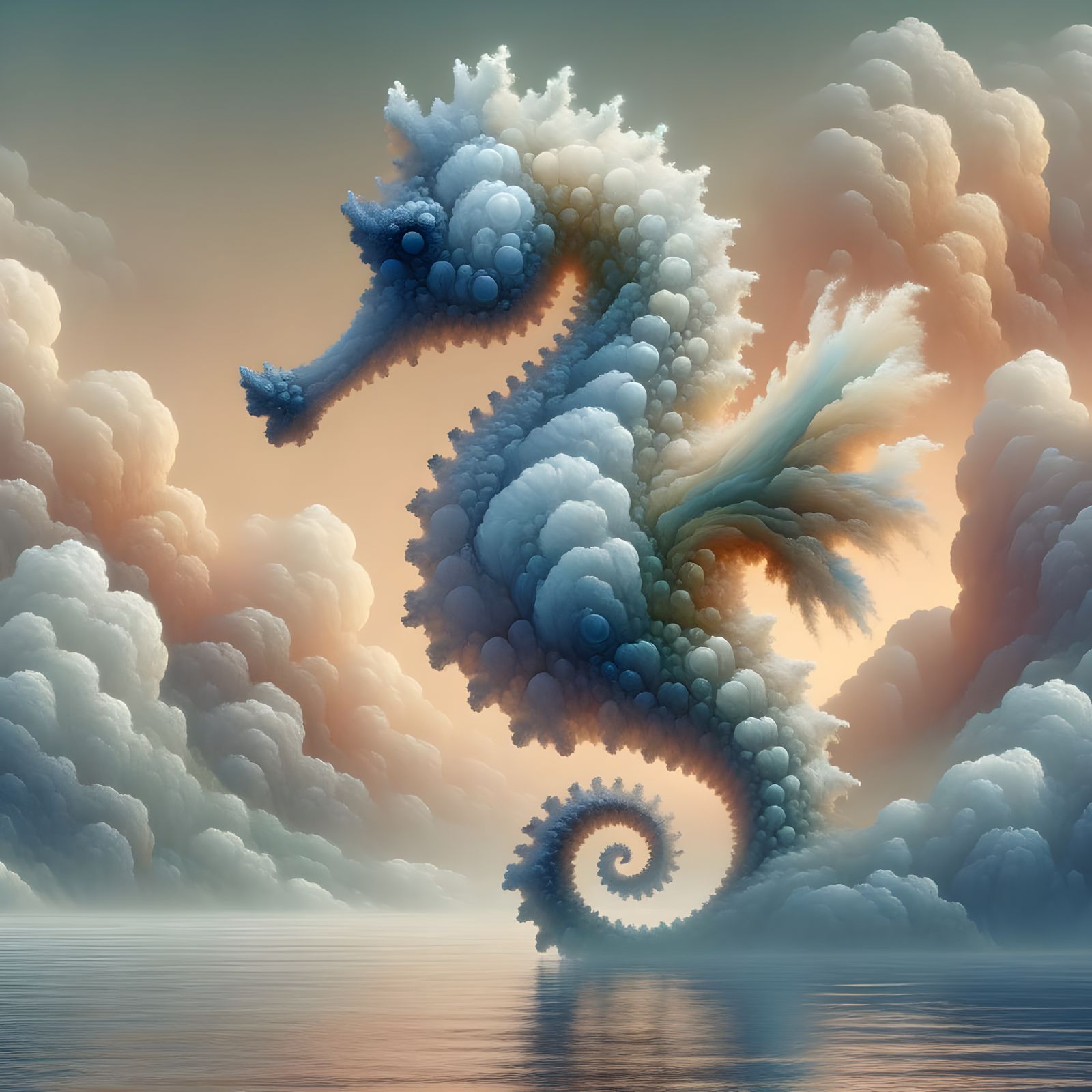 Ethereal Water Seahorse in Misty Seascape